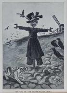 5902 - bird black_and_white caption clothes clothes_hat color_black dog frightened manysubjects outdoors profile realistic scarecrow signature windmill